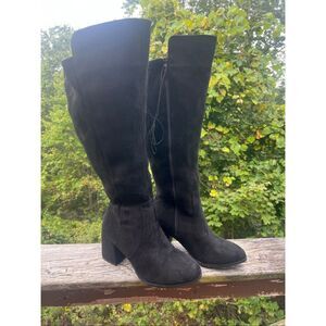 Torrid Block Heel Stretch Knee Boot Sz 8 WIDE Black Suede NWT